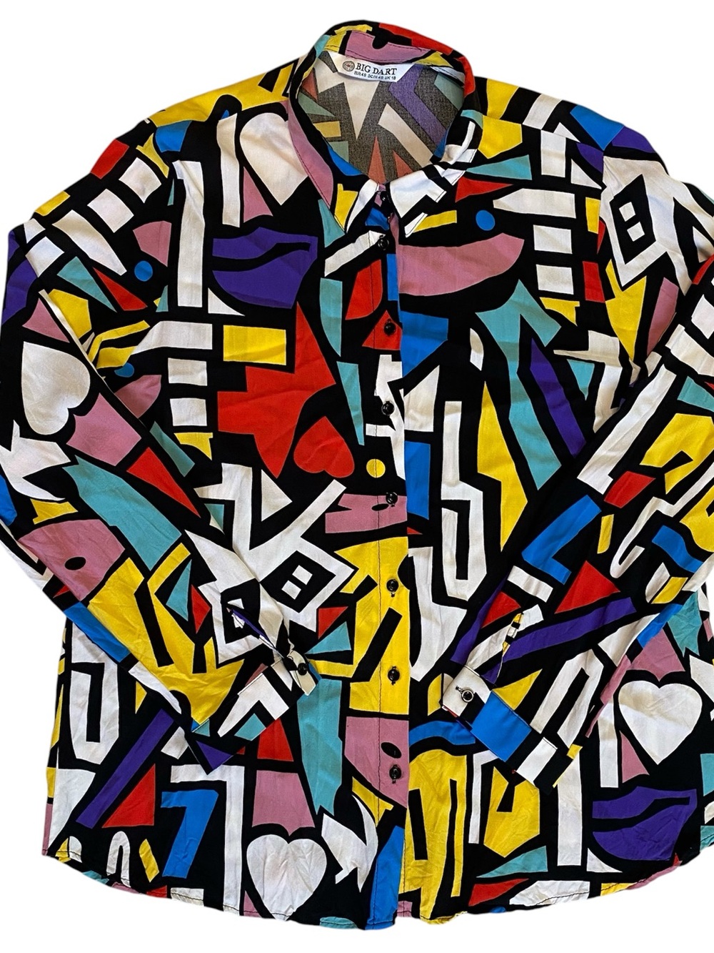 Vtg Big Dart Abstract Women’s Button Down Shirt Long Sleeve Large Mod Colorful